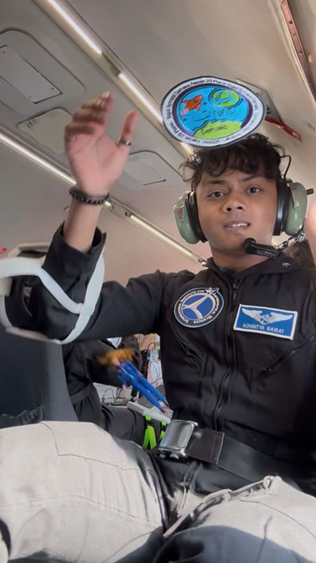 Bairat releasing the flight patch on a parabolic flight in October. 